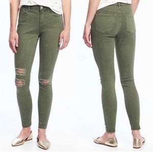Old Navy Mid Rise Rockstar Olive Green Distressed Skinny Jeans Size 2